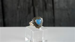 Vintage OT 925 Sterling Silver Blue Stone Heart Ring Sz 6.5 Ornate 3g